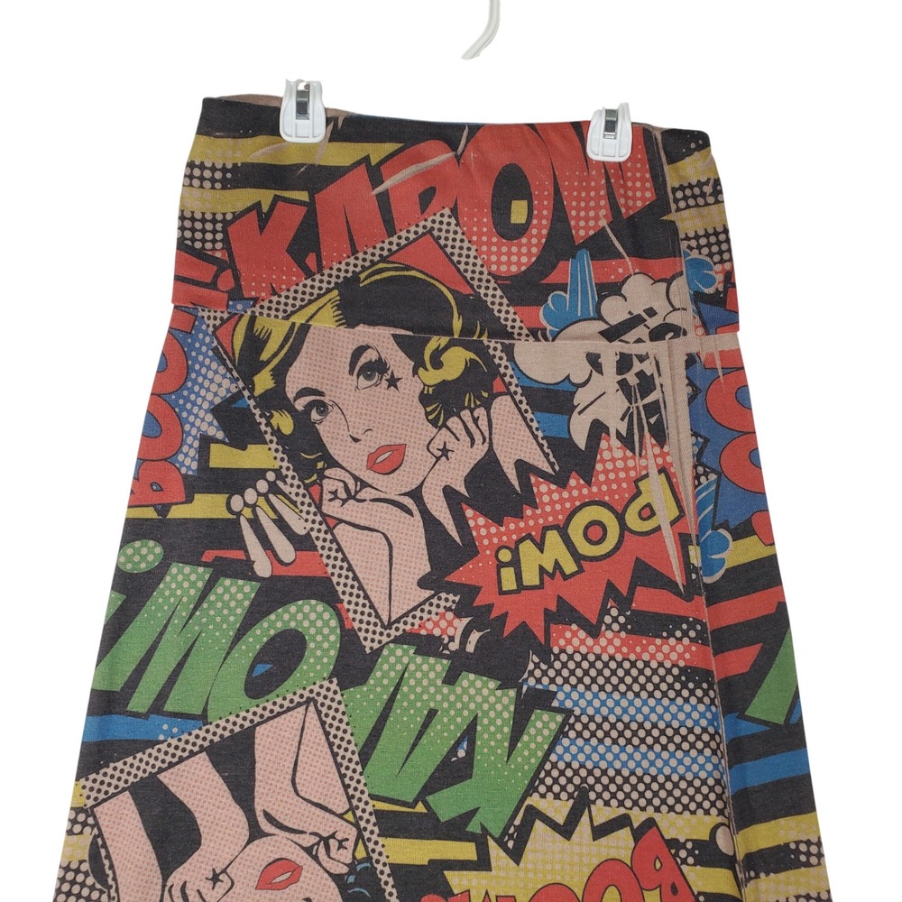 Casa Lee Pop Art Comic Book Print Maxi Skirt Large Multi Color Retro Graphic